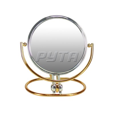 211523 Зеркало круглое двустороннее складное, на золотистой ножке, хромир. оправа (d-135 mm)