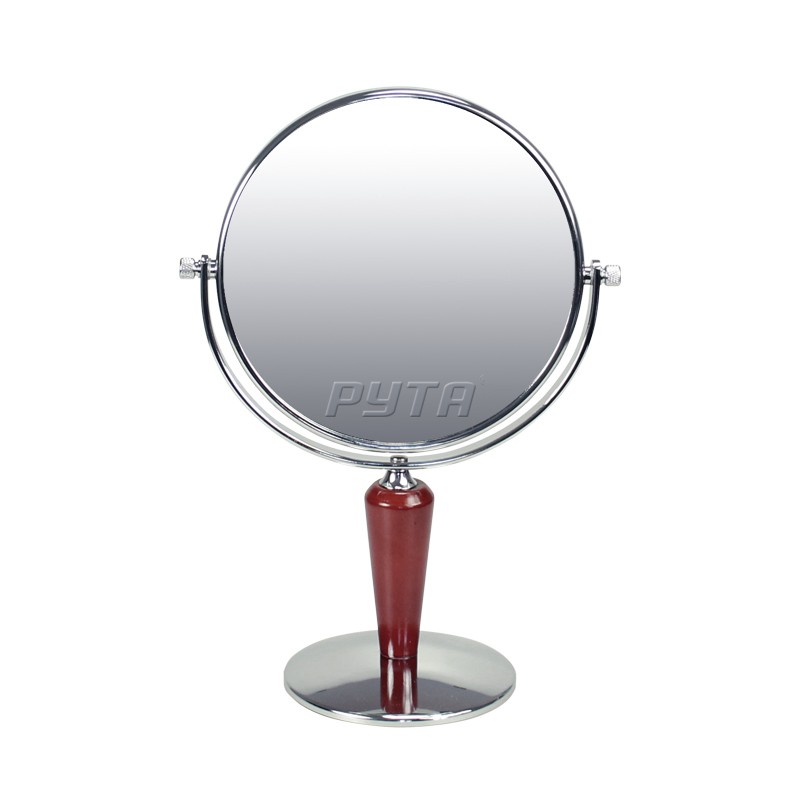 211522 Зеркало круглое двустороннее на деревянной ножке,круглая подставка,хромир. оправа (d-145 mm)