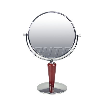 211522 Зеркало круглое двустороннее на деревянной ножке, круглая подставка, хромир. оправа (d-145 mm)