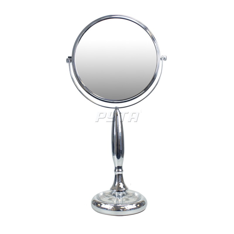 211515 Зеркало круглое двустороннее на серебристой ножке,круглая платформа с декоративной накладкой (d-195 mm)