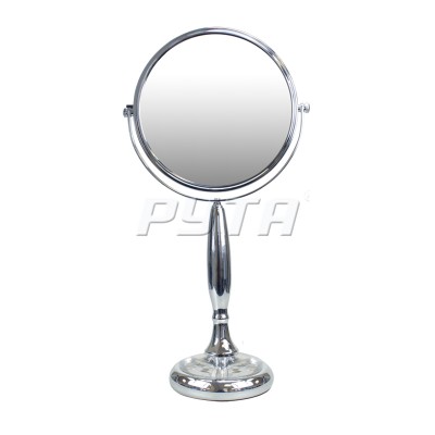211515 Зеркало круглое двустороннее на серебристой ножке, круглая платформа с декоративной накладкой (d-195 mm)