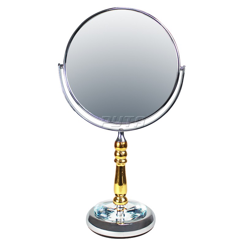 211516 Зеркало круглое двустороннее на золотистой ножке,круглая платформа с декоративной накладкой (d-200 mm)